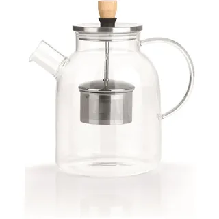 BEEM Teekanne aus Glas mit Sieb für 1,5L Tee, 09057, Braun und Silber
