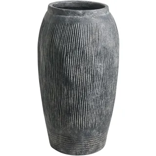 Blumenvase groß gerillt grau rund 28x28 cm In- & Outdoor 50 cm hoch Bodenvase Argino