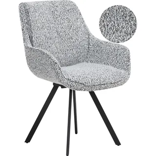 BELIANI Drehbarer Esszimmerstuhl Schwarz / Weiß aus Bouclé Stoff Geschwungene Form Gepolstert Armlehnen Polsterstuhl Drehstuhl Skandinavischer Stil - Weiß, Schwarz