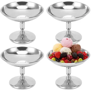 4 Stück Eisbecher Ø 10cm Vintage Edelstahl Dessertschale Cocktail Gläser Dessertschale mit Fuß, Ice Cream Sundae Dessertgläser für Obst Salat Joghurt und Fruchtpudding, für Hochzeiten, Partys