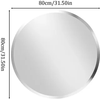 Badezimmerspiegel - Runder Wandspiegel 80 cm - Rahmenlos - Facettenschliff - Mit Aufhängebeschlägen - Für Bad & Diele - Silber