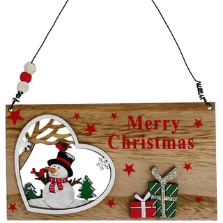 Frohe Weihnachten Holz Hängeschild Mit Schneemann Im Herz