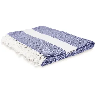 Lumaland Baumwoll-Tagesdecke aus 100% Baumwolle ca. 200 x 240cm | Premiumqualität, extra weich und flauschig, vielseitig einsetzbar, hohe Langlebigkeit | Waschbar und trocknergeeignet [Marine-Blau]