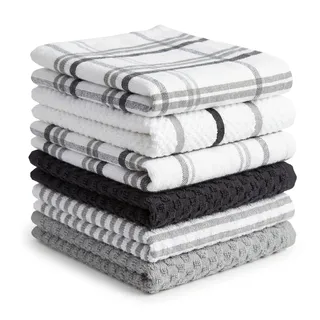 BOSKIMO Premium Geschirrtücher Baumwolle – 6er Set Küchenhandtücher aus Mikrofaser und Frottee, Hochsaugfähige Baumwolltücher, Reinigungstücher Silber-Grau