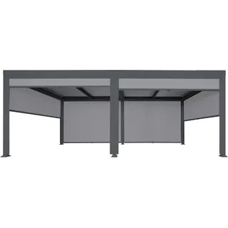 Alu Pergola HWC-L41 mit 6x Seitenwand, Lamellen-Pavillon, stabiles 8cm-Metall-Gestell 3x6m anthrazit - Grau