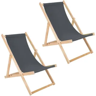 Liegestuhl 2er Set grau klappbar aus Holz - Klappstuhl Klappliege Sonnenstuhl Strandstuhl Holzklappstuhl Sonnenstuhl Gartenliege - Grau