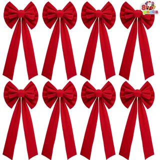 JOYIN 8 Pack Weihnachten rote Samtbögen, 26 "lang durch 10" breit dekorative Weihnachtsbögen für Kranz Girlande Weihnachtsbaum Dekoration, Indoor Outdoor Urlaub Dekorationen