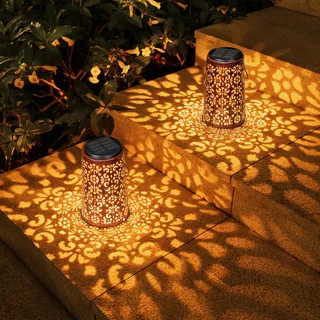 Moman Solarlaterne für Außen, 2 Stück Solarlampen für Außen Garten zum Hängen, Lantern Deko mit Kalt/Warm Licht aus Metall IP55 Wasserdicht für Garten Balkon (Retro)