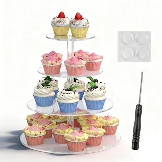 Cupcake Ständer, Runder Tortenturm Tortenständer Etagere 4 Etagen Muffinständer 4 Stöckig Cupcake Halter Dessert Gebäckturm Runde Acrylständer Kuchenständer für Hochzeit Party
