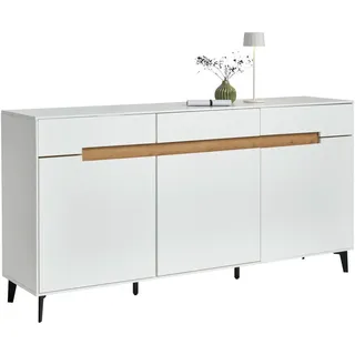 Novel Sideboard , Schwarz, Weiß, Eichefarben , Metall, Holzwerkstoff , 3 Fächer , 3 Schubladen , 176x89x40 cm , Bsci , stehend , Kleinmöbel, Kommoden, Sideboards