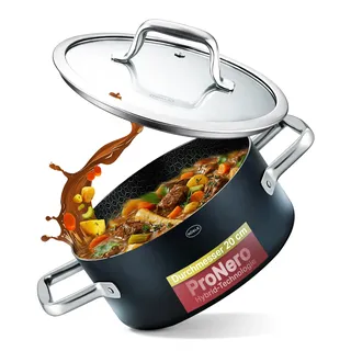 RÖSLE EBONIC Bratentopf 20 cm mit Deckel, Keramik Schmortopf Induktion