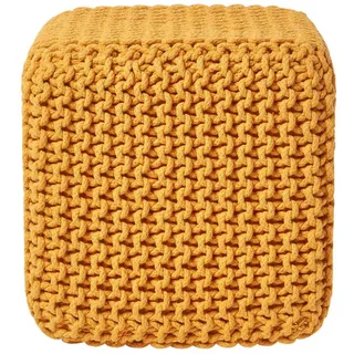 Homescapes Strick-Pouf senfgelb, Sitzwürfel 35/35/35 cm , Textil , Uni , Quadratisch , 35x35x35 cm , Wohnzimmer, Sessel, Hocker & Hockerbänke, Sitzwürfel