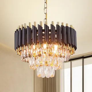 FRIXCHUR Kristall-Kronleuchter Schwarz-Gold 40 cm 5 x E14