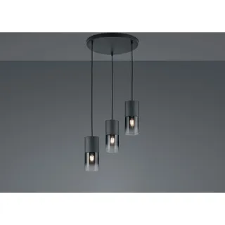 3 flammige Rauchglas Pendelleuchte für über Kochinsel Esstisch, Zylinder schwarz - Schwarz