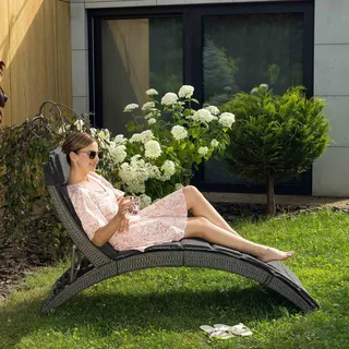 di volio Sonnenliege aus Polyrattan mit Auflage CIAMPINO – komfortable Gartenliege im edlen Design - klappbare Relaxliege - Grau