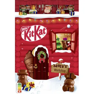NESTLÉ KITKAT Adventskalender Schokolade mit 3D-Effekt, Weihnachtskalender mit 24 Schokoladenfiguren und Kugeln mit Knusperstückchen, 1er Pack (1 x 208g)