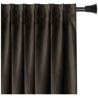 AmeliaHome Set Vorhang H 245 x B 140 cm mit Raffhalter 54 x 10 cm Velvet Optik Dunkelbraun 1 St. Kräuselband Wellenband Samt Halbverdunkelungsvorhang Fensterdekoration Dekoschal Dekorvorhang