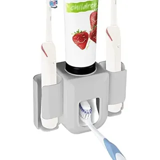 Zahnbürstenhalter, Wandmontage, automatischer Zahnpastaspender, ausgestattet mit 1 Zahnpasta-Extruder, 2 elektrische Organizer für Dusche Badezimmer