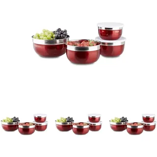 Relaxdays 10020833_47 Schüssel Set mit Deckel, verschiedene Größen, Camping, 4-teilig, Edelstahl, rot, 18.4 x 18.4 x 9 cm (Packung mit 4)