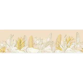 AG Design Selbstklebende Bordüre Goldblumen, AWB 8290 | Wasserfest Dekoration für Wände, Möbel, Tapeten, Wandverkleidungen und Türen, Folie, Mehrfarbig | Breite 500 cm x Höhe 13.8 cm