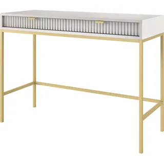 Selsey Schminktisch Vellore - Schreibtisch mit Schubladen, Grau mit geriffelten Fronten und goldenen Metallbeinen, 104 cm breit - Grau
