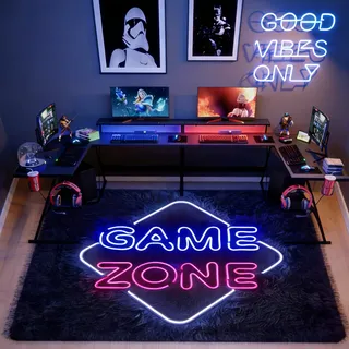 Fychuo Gamepad Design Gaming Teppich, Waschbar Neonfarbener Gamer Teppich für Spielzimmer, rutschfest Hochflor Teppich mit 3D Visual Controller Motiven, Deko Jugendzimmer Junge, 80x120cm