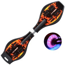 Sumeber Waveboard Kinder Street Surfen Caster Torsion Skateboard Double Decks Casterboards für Wave/Surf Waveboard/Castor board with Light Up Wheels for Kids/teens (Orange Flame)