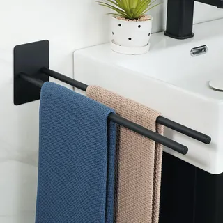 SAYAYO Handtuchhalter Ohne Bohren Handtuchhalter Schwarz Matt Handtuchstange Selbstklebend Zweiarmig Wandmontage 40CM für Badezimmer und Küche