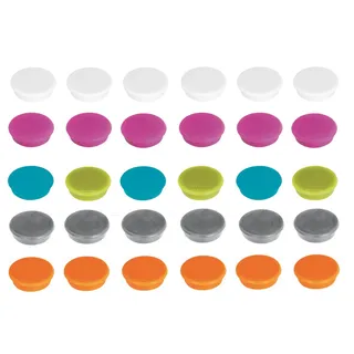 Franken Magnete Haftmagnete für Whiteboard, Kühlschrank, Magnettafel, Magnetwand, farblich sortiert in trendigen Farben: perlweiß, pink, hellblau, hellgrün, silber, orange, 30 Stück