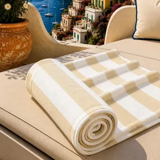 PETTI Artigiani Italiani - Strandtuch XXL Mikrofaser 90x180 cm Groß, Badetuch Schnelltrocknend und Sandfrei, Strandhandtuch für Pool, Sauna und Reise, Made in Italy, Streifen Weiß-Beige