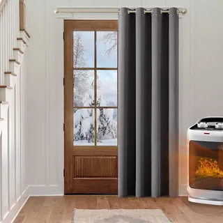 MIULEE Verdunklungsvorhang Grau Blickdichte Vorhänge mit Ösen Thermovorhang Hitzeschutz Türvorhang 1 Stück H 225 x B 140 cm Tür Gardinen Abdunkelnde Wohnzimmer Schlafzimmer Blackout Curtain