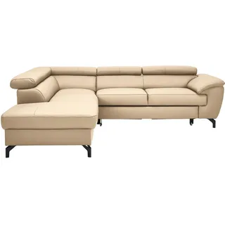 Celina Home Ecksofa , Beige , Textil, Leder , Kombination Echtleder/Lederlook , Rindleder , Ottomane links, L-Form , 256x220 cm , Made in Eu , Fußauswahl, Lederauswahl, Stoffauswahl, seitenverkehrt erhältlich, Hocker erhältlich, Rücken echt , Wohnzimmer, Sofas & Couches, Wohnlandschaften, Ecksofas mit Schlaffunktion