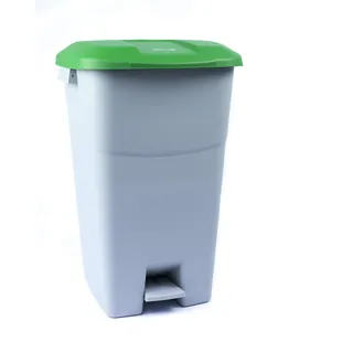 Tayg - Abfallbehälter 60 Liter mit Pedal, grauem Untergrund und grünem Deckel