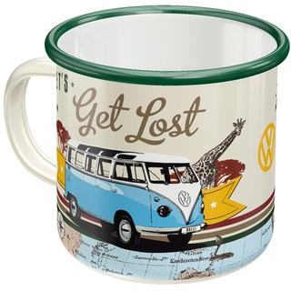 Nostalgic-Art Retro Emaille-Tasse, 360 ml, VW Bulli – Let's Get Lost – Volkswagen Bus Geschenk-Idee, Camping-Becher, Vintage Design