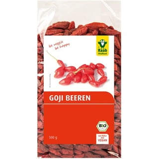 Raab Vitalfood Bio Goji-Beeren, Premium-Qualität, rückstandskontrolliert, laborgeprüft, ungeschwefelt, ohne Zusätze, vegan, reich an natürlichem Eisen Kalium Vitamin C, Wolfsbeere, 1er Pack (500 g)