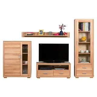 Wohnwand Genf Set IX Kernbuche Massivholz geölt 4-teilig - Braun