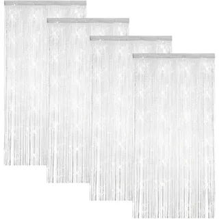 Fadenvorhang Türvorhang Perlen - 4 Stück 100 x 200cmFadenvorhang Tür,Silbergrau Perlenvorhang,Fadenvorhang Balkontür Glitzer Türvorhang Fensterdekoration Raumteiler für Hochzeit Party Dekoration