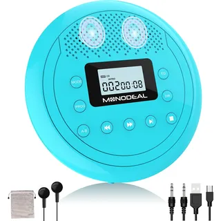 MONODEAL Tragbare CD-Player mit Lautsprecher, wiederaufladbarer Discman für Auto und Kinder, Anti-Skip-CD-Player klein mit Kopfhörern für Hörbücher und Musik