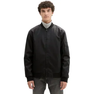 Bomberjacke TOM TAILOR DENIM, Herren, Gr. L, schwarz, Web, Obermaterial: 100% Polyester. Futter: 100% Polyester, unifarben, regular fit taillenlang, ohne Ausschnitt, Bündchen, Jacken Bomberjacke, Kunstleder mit Eingrifftaschen
