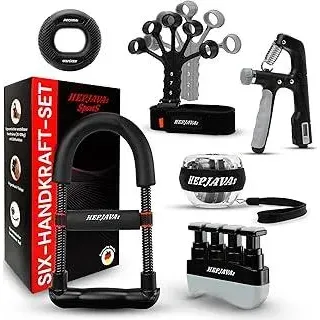 6-in-1 Handtrainer Set – Griffkraft & Unterarmtrainer mit einstellbarem Widerstand, Gyroskop-Ball, Fingerstrecker & Grip Ring – für Sport, Reha, Physiotherapie & Klettern