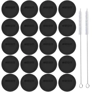 Gummi-Unterseite für Sublimationsgläser, 56 mm, mit 2 Reinigungsbürsten, schützende rutschfeste Silikonunterseite mit Klebstoff für dünne Weingläser, Thermoflaschen, Einmachgläser, Schwarz, 20 Stück