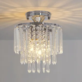 FRIDEKO HOME Modern Kronleuchter Kristall Deckenleuchte Chrom,Kleine Kristall Deckenlampe E27 Fassung für Wohnzimmer Schlafzimmer Küche Flur,Ø23cm