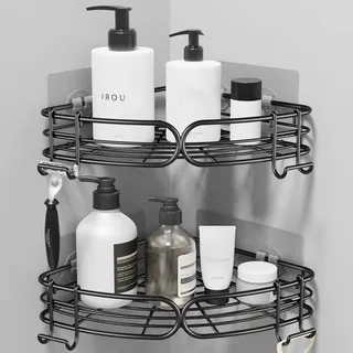 pickpiff 2 Stück Duschablage Ohne Bohren Eckregal Bad Duschregal Shampoo Halterung für Dusche Duschkorb Badregal Shower Shelf Duschhalterung Badezimmer Wandregal mit 4 Haken, Rostfreier Edelstahl