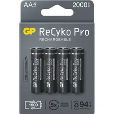 GP Batteries 4 x AA R6 wiederaufladbare Batterien GP ReCyko Pro Ni-MH 2000mAh (4 Stk., AA, 2000 mAh), Batterien + Akkus