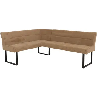 Mendler Eckbank HWC-O81, Esszimmerbank Bank, (310g/m2) Chenille Stoff/Textil Metall 159x210cm ~ hellbraun