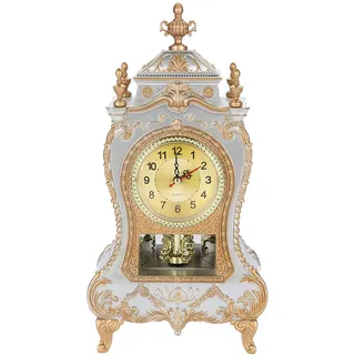 Tischuhr im Vintage-Stil (Weiß) – Dekorativer Antik-Wecker aus Kunststoff für Zuhause oder Hotel - Weiß