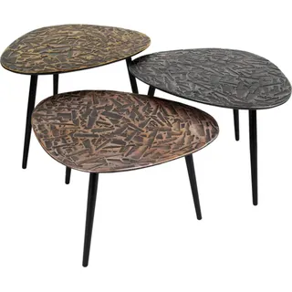 KAWOLA Couchtisch YATA Set 3-tlg. Metall schwarz / silber / bronze dreieckig - Schwarz, Silber, Bronze