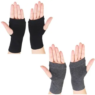 COYUN 2 Paar Unisex Handschuhe Fingerlose, Dehnbar Fingerhandschuhe Ohne Fingerkuppen, Half Finger Strickhandschuhe Verlängern Handgelenk Handschuhe Winter(Schwarz + Dunkelgrau)