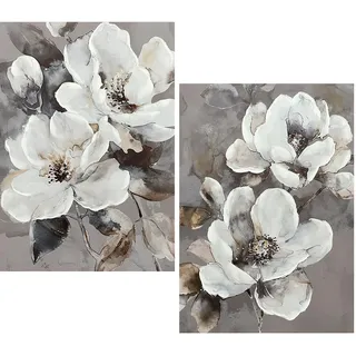 DRW Leinwandbild mit Blumen, handbemalt, weiß, 70 x 3 x 100 cm