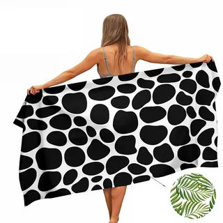 Ulticool Mikrofaser Handtuch - Kuh Druck - 160 x 80 cm - Leicht Reisehandtuch Schnelltrocknend Badetuch Strandhandtuch Saunatuch Microfaser Microfiber - Reisen Haare Strand Yoga Sauna - Schwarz Weiß